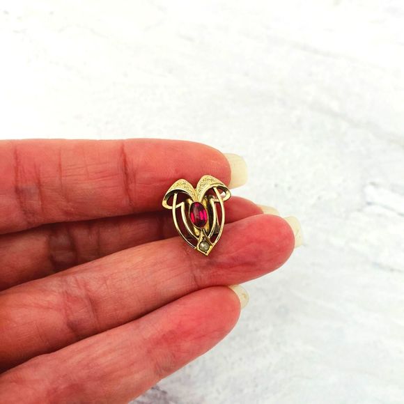 Antique Art Nouveau Garnet Gold Large Slide Pendant Seed Pearl - Picture 7 of 7